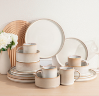Service de table moderne rustique en céramique massif de 16 pièces, en grès à glaçure réactive, durable et compatible micro-ondes, comprenant assiettes, bols et tasses