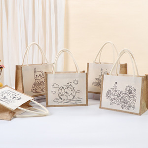 Hot Sale Jute Cartoon Shopping Custom Logo Tote <strong>Bag</strong> Casual Design Heavy Duty Woven Reusable <strong>Bag</strong> - Product Image 1