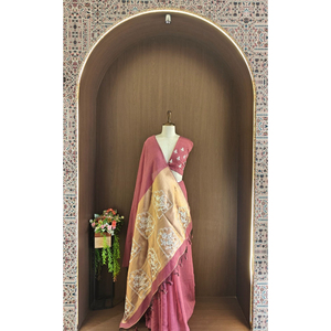 Sari en soie rose pour femme, broderie dorée sur le pallu, réversible, traditionnel, ethnique, pour mariage, Diwali, fête, occasion spéciale - Product Image 1