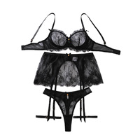 Ensemble de lingerie sexy et léger deux pièces AMZ 2026 style français en dentelle transparente avec armatures et effet push-up
