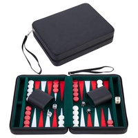 Ensemble de backgammon ODM sous marque privée pour cadeau d'entreprise, en similicuir bicolore, 9 pouces, complet avec gobelet à dés