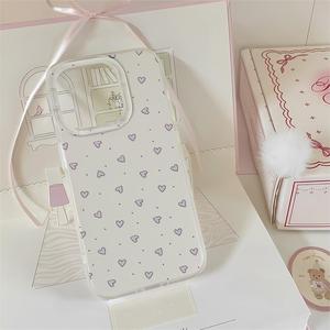 เคสสำหรับ iPhone 16 Pro Max ดีไซน์ใหม่สีขาว ลายหัวใจสีม่วงเพ้นท์ รูใหญ่ ป้องกันการกระแทก - Product Image 3