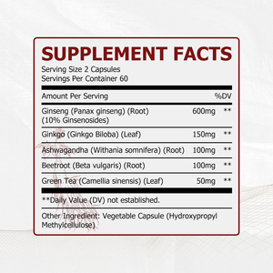 Offre Limitée : Capsules de Ginseng Panax avec Ginkgo, Ashwagandha, Betterave et Thé Vert 5-en-1 pour Améliorer les Fonctions Cérébrales - Product Image 2