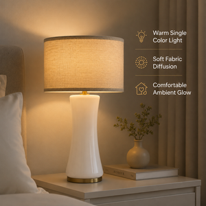 Juego de 2 Lámparas de Mesa con Pantalla de Tela, Cuerpo de Vidrio, Base de Hierro, Bombilla E27, Luz Cálida para Dormitorio, Mesita de Noche, Hotel, Decoración de Sala de Estar - Product Image 3