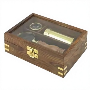 Télescope en bois et laiton indien, boussole, loupe, fournitures nautiques anciennes faites à la main, coffret cadeau, boîte en bois, décoration murale pour la maison - Product Image 1