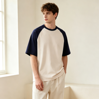 T-shirts pour hommes AMLClever 210 g/m², couleur contrastée unie, unisexe, manches raglan tombantes, impression DTF sur soie, OEM