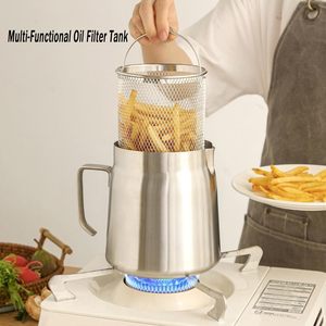 Récipient de pot de filtre à huile en acier inoxydable 304 avec passoire Panier à friture d'huile de cuisson Pot multifonctionnel <span class=keywords><strong>pour</strong></span> la cuisine et le camping - Product Image 3