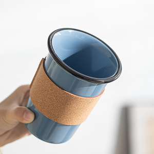 Custom Printed Coffee Cup No Handle Ceramic Mug with Leather Sleeve - Product Image 5