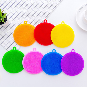 Silicone Dishwashing <b>Brush</b> <b>Round</b> Scrubber For Kitchen Dish Cleaning Non Stick Oil Resistant Multicolor - Product Image 2
