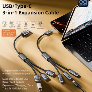 3-en-1 USB/<span class=keywords><strong>Tipo</strong></span> <span class=keywords><strong>C</strong></span> Splitter HUB Cable de expansión Multi-Puerto USB2.0 Carga rápida/Transferencia Cargador de teléfono Cable adaptador <span class=keywords><strong>OTG</strong></span> de alimentación - Product Image 2