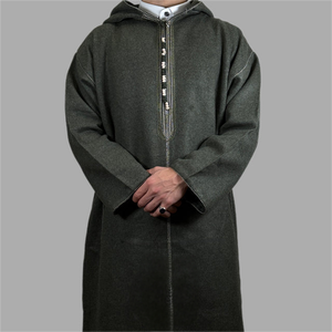 جلابة رجالية فاخرة مخصصة من الصوف، دافئة وأنيقة بغطاء للرأس، جبة مغربية إسلامية سميكة مع سحاب مخفي للشتاء - Product Image 2
