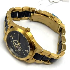 Reloj de Pulsera Mecánico Open Heart Skeleton con Caja de Acero Inoxidable y Mármol, Esfera de Piedra Oscura, Bisel con Números Romanos, Diseño 2025 - Product Image 3