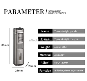 JOFI Luxury 3 Jets Blue Flame Metal Cigar Torch Lighter Custom Butane American Style GAS Fuel Business Gifts with Cigar Punch - Product Image 4