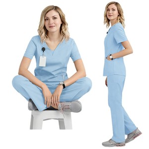 Women's Summer Scrub Set Short Sleeve Straight Leg Pants Moisture Wicking Hospital Outpatient Nurse Uniform Split Set - Product Image 5
