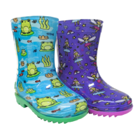 Bottes de pluie unisexes en PVC grenouille bleu poisson dessin animé imperméable à l'eau pour les enfants