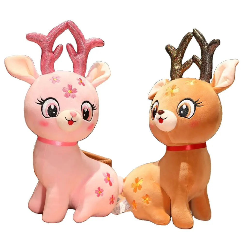 工場販売33cmかわいい子鹿ぬいぐるみニカ鹿サンタクロースマウントビッグアイズ花刺Embroidery動物子供の誕生日プレゼント