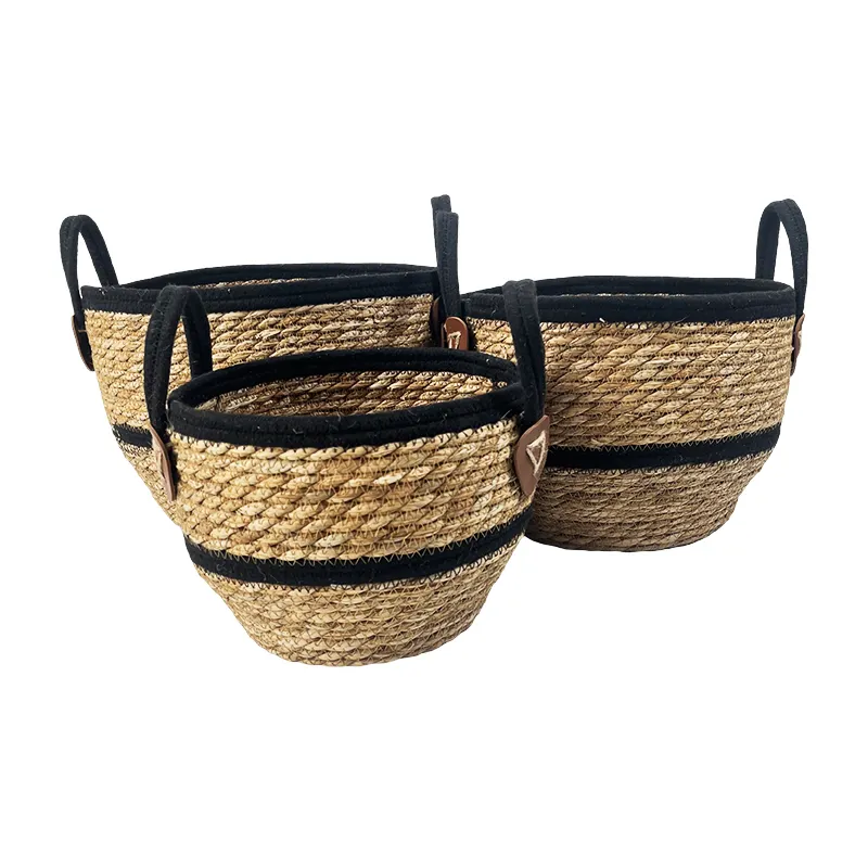 Atacado Tecido Palha Corda Cesta De Armazenamento Bebê Berçário Natural Decorativo Cobertor Hamper Seagrass Cesta De Lavanderia