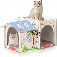 Villa pour chat en carton à 2 étages, griffoir multi-niveaux, design durable pour petits chatons et lapins - Cadeau de Noël ou d'anniversaire