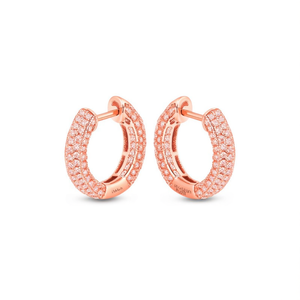 E573 Rose Gold <b>Hoop</b> <b>Earrings</b> With Round Brilliant Cut Diamonds Micro Insert Women's Luxury <b>Fine</b> Jewelry - Product Image 1
