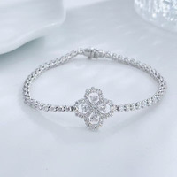Bracciale da donna con chiusura a quadrifoglio portafortuna tempestato di diamanti, in oro bianco 18K con diamanti coltivati in laboratorio, gioielli raffinati all'ingrosso