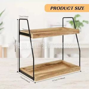Double Layer Iron Wood Storage Rack Kitchen Organizer <b>Desktop</b> Wooden <b>Shelf</b> For Kitchenware Bathroom Vanity Storage - Product Image 4