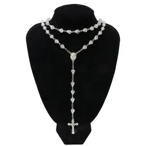 Collana di perline di rosario cattolico religioso, all'ingrosso, perle di vetro per cattolico