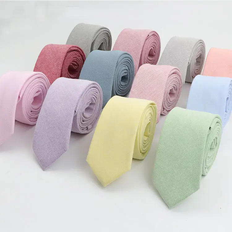 Solid Color 6cm Width Tie Cotton Pure Colorful Slim Neckties for Wedding Ties Skinny Groom Necktie for Men