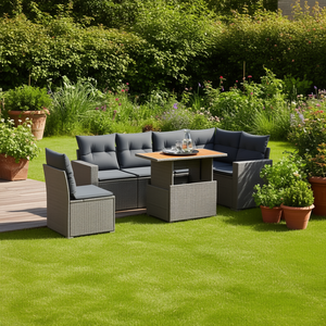 Grey PE Rattan Garden <b>Sofa</b> <b>Set</b> Adjustable Armrests Outdoor Furniture Contemporary Design - Product Image 2