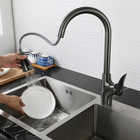 Robinet Mitigeur Moderne Extensible Chaud/Froid en Laiton avec Douchette Télescopique Rotative à 360 Degrés pour Évier de Cuisine d'Hôtel
