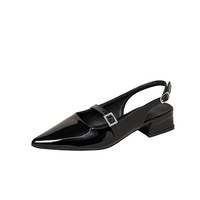 Escarpins slingback en cuir PU pour femmes, à bout pointu, style Mary Jane avec boucle en strass, talon carré, 3 couleurs, tailles 35-43, chaussures de soirée