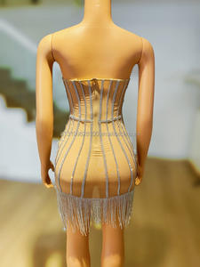 Robe de mannequin sans manches à franges, <span class=keywords><strong>Sexy</strong></span>, maille pleine de diamants, modèle de défilé, <span class=keywords><strong>photographe</strong></span> - Product Image 2