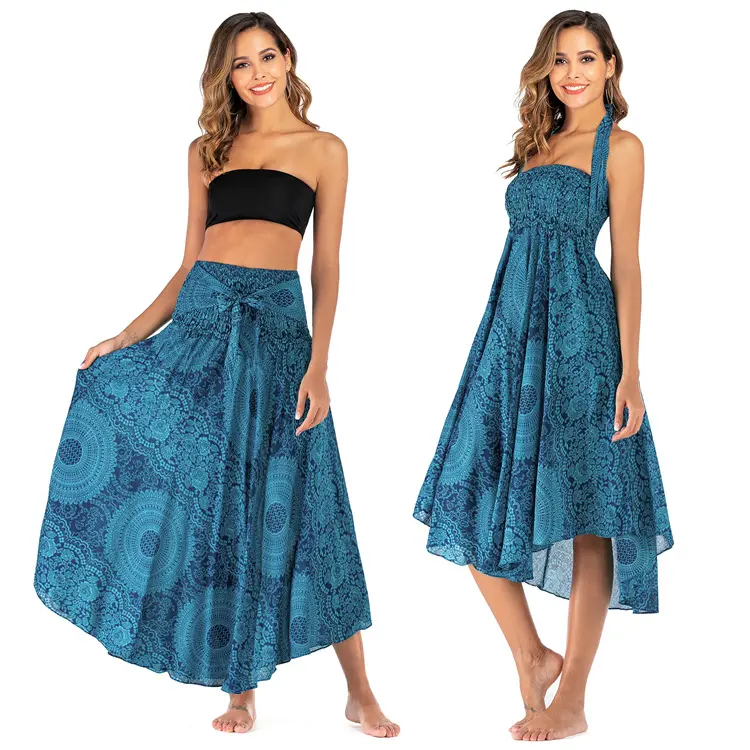 2022 Nieuwe Bloemenprint Sarong Badmode Zomer Casual Beach Dress Bohemian Vakantie Maxi Rokken Vrouwen