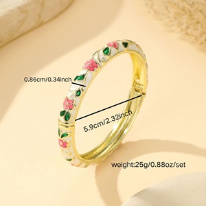 Fashion <b>Sweet</b> Colorful Oil Drop <b>Flowers</b> Leaves Vines Bracelet Retro Chinese <b>Flower</b> Enamel Open Ended Bracelet Jewelry - Product Image 6