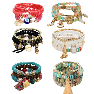 Bracelets en perles pour couples, plaqués or, style bohème, avec breloques de créateur, pour anniversaire, logo personnalisé, bijoux en stock pour amoureux - Product Image 1