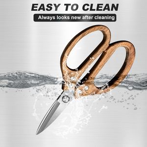 Ciseaux de cuisine multifonctionnels en acier inoxydable pour couper la viande, les os de poulet, avec manche en bois - Product Image 5