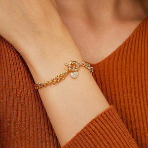 2024 Trendy Fashion Women's Brass 14K Gold Plated Claw Setting Zircon Heart <b>Charm</b> Bracelet for Anniversary Occasions Accessories - Product Image 3