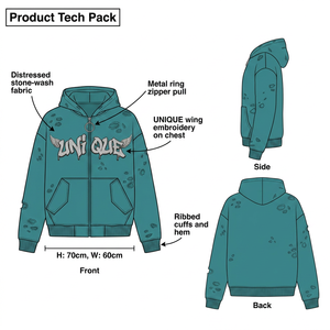 Custom 450gsm Heavyweight Cotton Hoodie Men's Streetwear Boxy Fit Vintage Faded Distressed Raw Edge Pullover Hooded Sweatshirts - Product Image 3