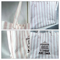 Tas Pantai Kanvas Bergaris Heavy Duty Jahitan Kuat Logo Kustom Tas Ramah Lingkungan untuk Pantai, Belanja & Penggunaan Sehari-hari