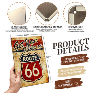 Plaque Métallique Vintage Route 66 Personnalisée, Faible MOQ, pour Garage, Bar, <span class=keywords><strong>Man</strong></span> Cave, Club, Décoration Murale - Product Image 4
