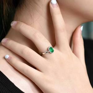 18K White Gold Oval Natural Emerald <b>Ring</b>, 1.09ct Emerald with 0.18ct Total 18 Pcs Accent <b>Diamonds</b> Halo Engagement <b>Ring</b> for Women - Product Image 5