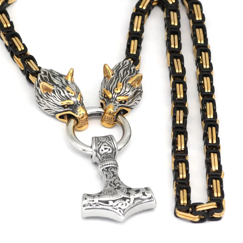 Mitologia norvegese collana con re vichingo pendente da uomo in acciaio al titanio Thor's Hammer