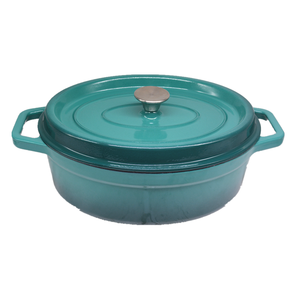 Casserole <span class=keywords><strong>en</strong></span> <span class=keywords><strong>fonte</strong></span> émaillée de forme ovale de couleur verte avec couvercle, prix de gros - Product Image 4
