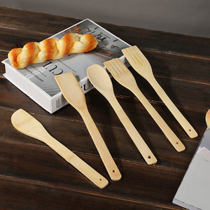 Bamboo Cooking Utensil Set 5 Pieces Wooden Spatula Spoon Kitchen Tools For Stirring Serving - Product Image 1
