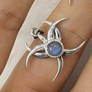 Pendentif en argent sterling 925 de conception de lune faite à la main d'artiste avec des bijoux fins de pierres précieuses - Product Image 2