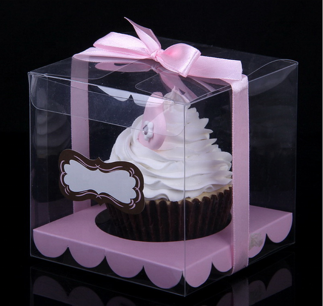 Scatoline Singole Per Cupcake In Plastica PET, Con Inserto E Nastro