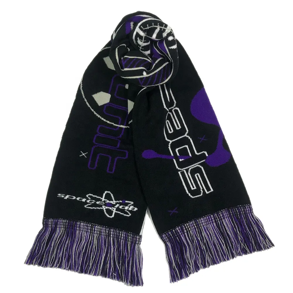 OEM Высококачественный акриловый мужской футбольный клуб, Спортивные фанаты, вязаный шарф с логотипом на заказ