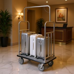 Chariot à bagages d'hôtel en acier inoxydable brossé, capacité de 1200 lb, chariot de portier, mobilier commercial - Product Image 2