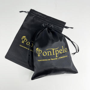 Pochette à cordon en satin noir personnalisée avec logo imprimé or, sacs d'emballage en satin à cordon pour salon de coiffure, bijoux, cosmétiques, cadeaux - Product Image 4