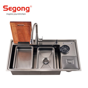 Ensemble d'<span class=keywords><strong>évier</strong></span> de cuisine multifonctionnel en acier inoxydable à encastrer - Avec porte-couteaux, lave-gobelets, poubelle et support pour planche à découper - Product Image 1