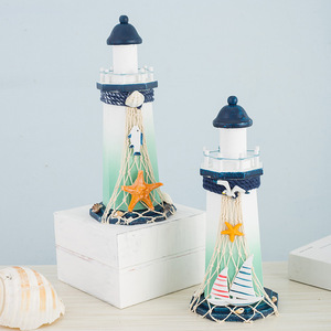 Mediterranean Lighthouse Ornament 24cm Wooden <b>Table</b> Decoration Ocean Theme Home Decor Living Room <b>Display</b> Model - Product Image 1